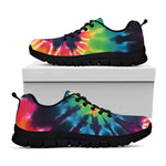 Black And Rainbow Tie Dye Print Black Sneakers