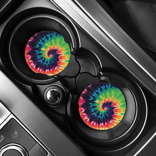 Black And Rainbow Tie Dye Print Car Coasters