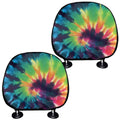 Black And Rainbow Tie Dye Print Car Headrest Covers