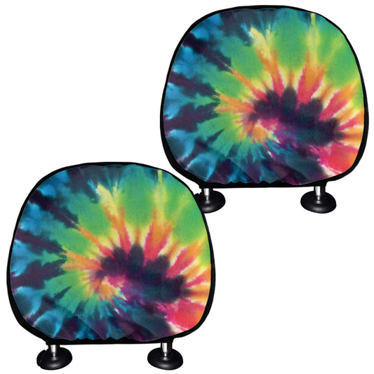 Black And Rainbow Tie Dye Print Car Headrest Covers