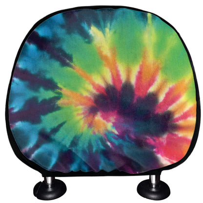 Black And Rainbow Tie Dye Print Car Headrest Covers