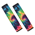 Black And Rainbow Tie Dye Print Car Seat Belt Covers