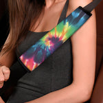 Black And Rainbow Tie Dye Print Car Seat Belt Covers