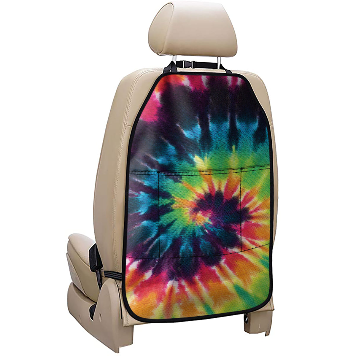 Black And Rainbow Tie Dye Print Car Seat Organizers