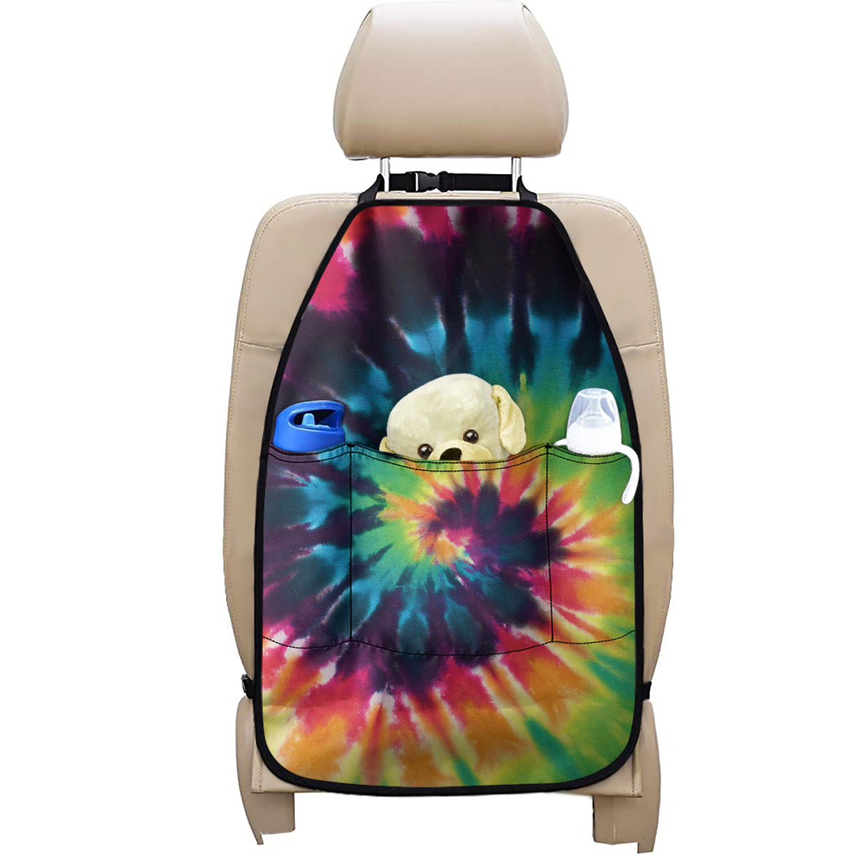 Black And Rainbow Tie Dye Print Car Seat Organizers