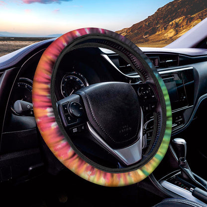 Black And Rainbow Tie Dye Print Car Steering Wheel Cover
