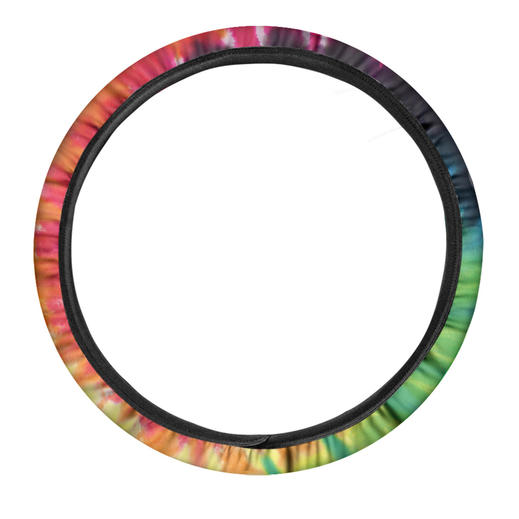 Black And Rainbow Tie Dye Print Car Steering Wheel Cover
