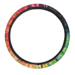 Black And Rainbow Tie Dye Print Car Steering Wheel Cover