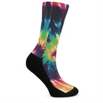 Black And Rainbow Tie Dye Print Crew Socks