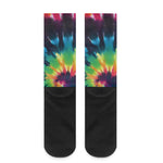 Black And Rainbow Tie Dye Print Crew Socks