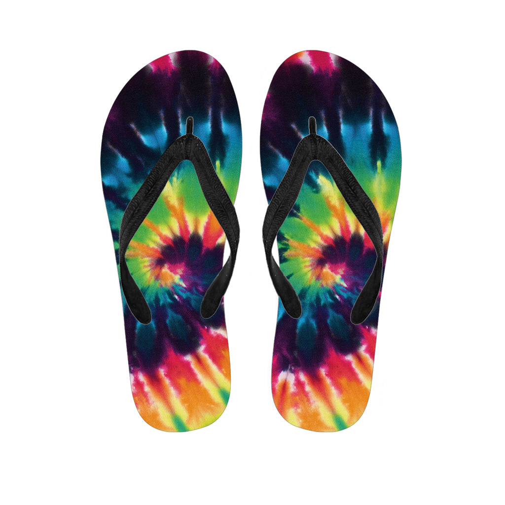 Black And Rainbow Tie Dye Print Flip Flops