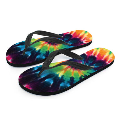 Black And Rainbow Tie Dye Print Flip Flops