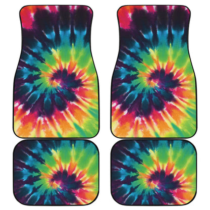 Black And Rainbow Tie Dye Print Front and Back Car Floor Mats