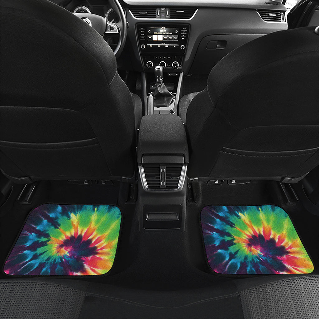 Black And Rainbow Tie Dye Print Front and Back Car Floor Mats