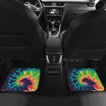 Black And Rainbow Tie Dye Print Front and Back Car Floor Mats
