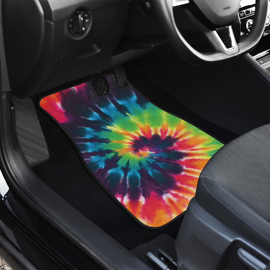 Black And Rainbow Tie Dye Print Front and Back Car Floor Mats