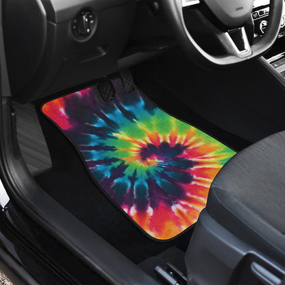 Black And Rainbow Tie Dye Print Front and Back Car Floor Mats