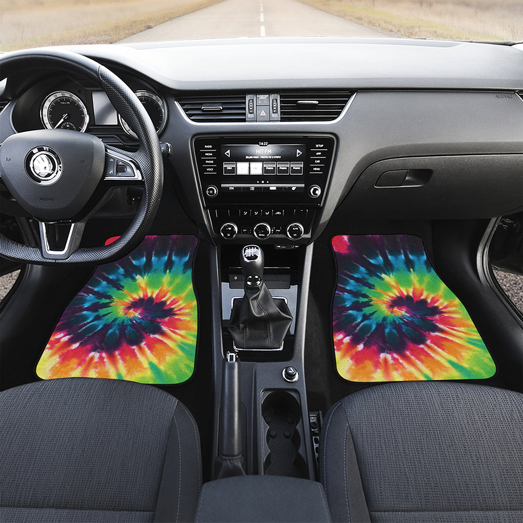 Black And Rainbow Tie Dye Print Front Car Floor Mats