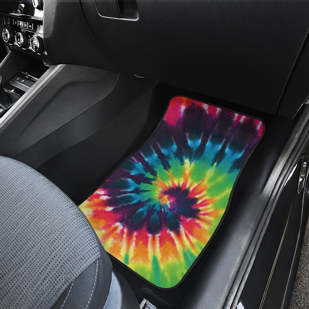 Black And Rainbow Tie Dye Print Front Car Floor Mats