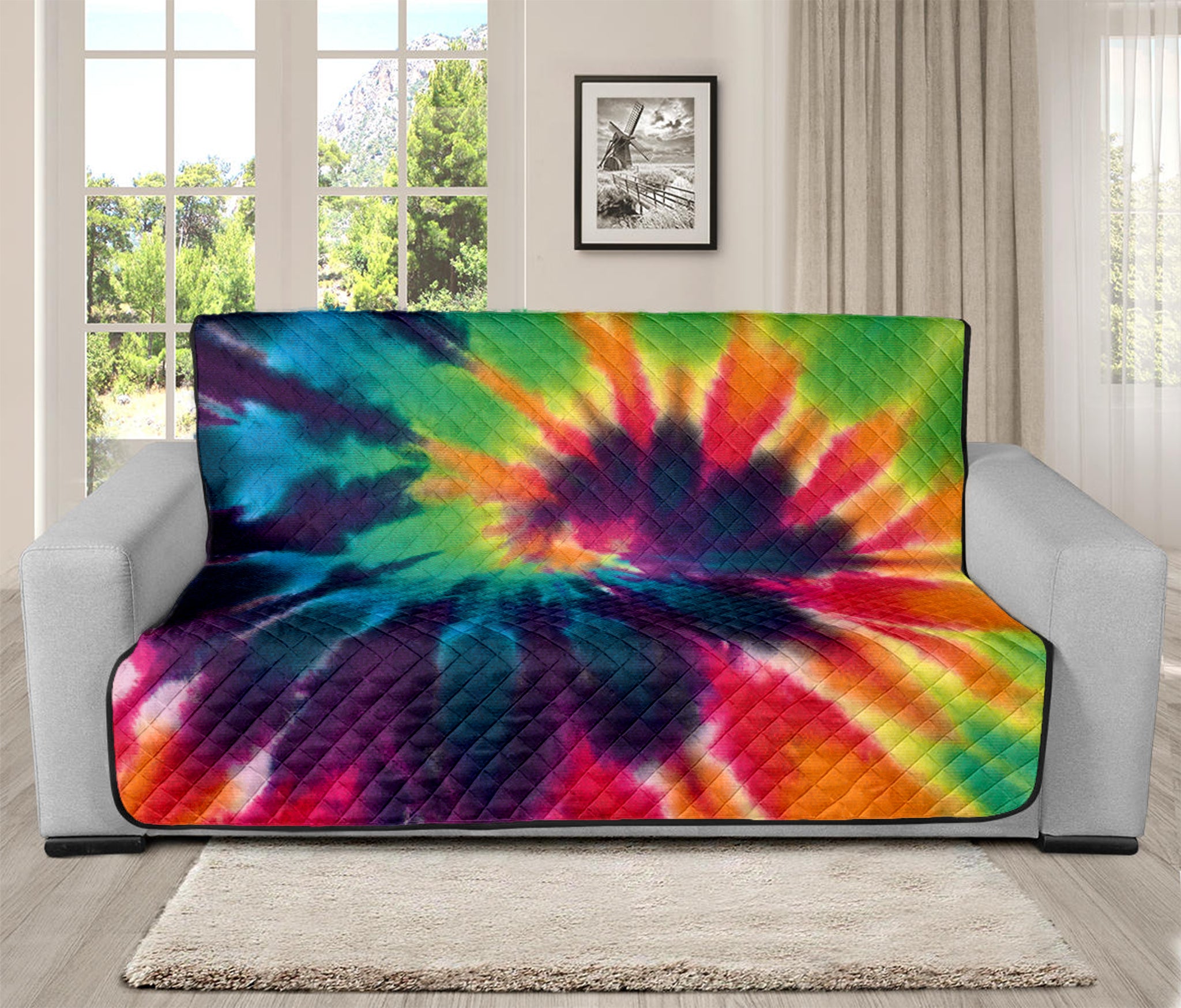 Black And Rainbow Tie Dye Print Futon Protector