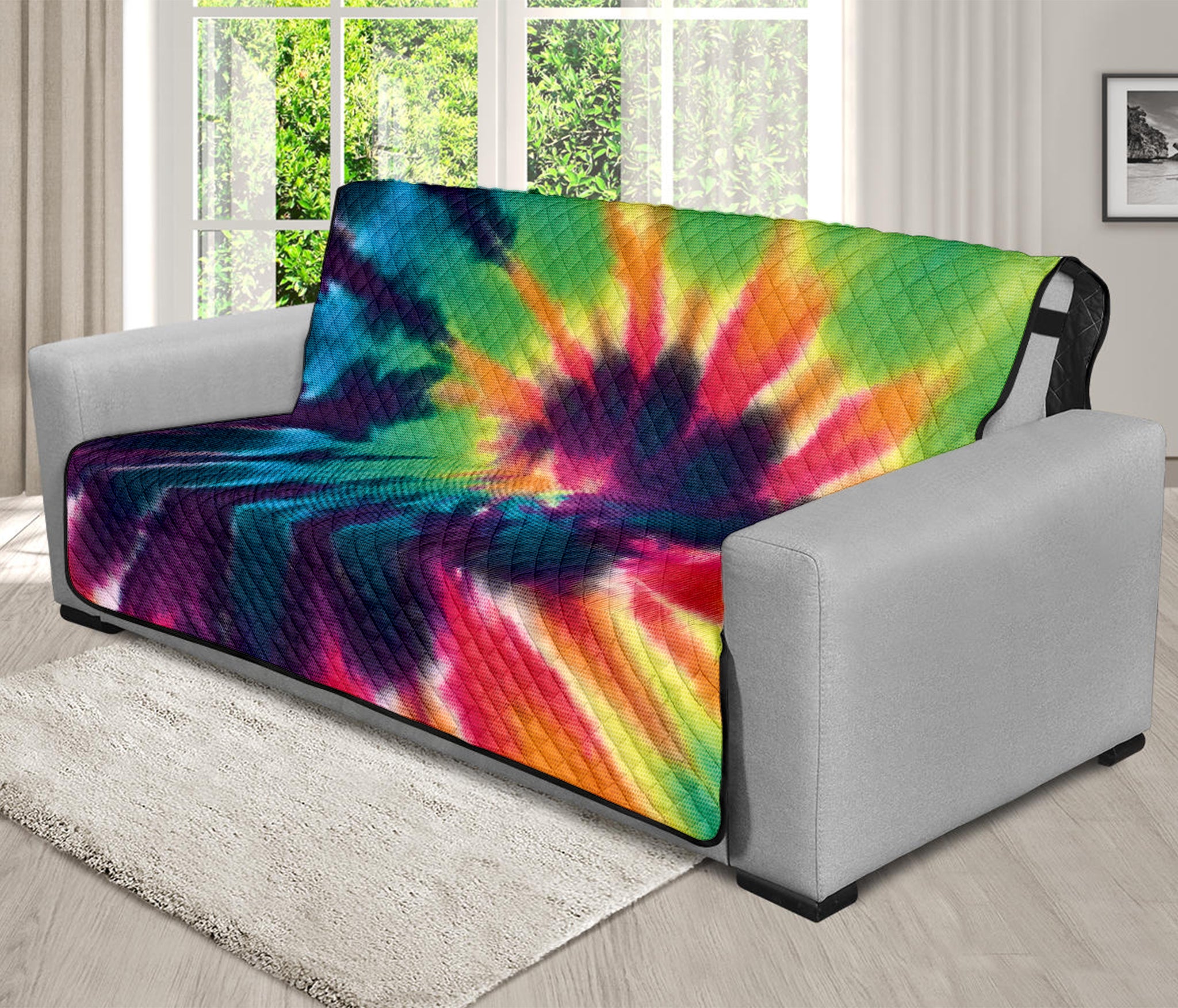 Black And Rainbow Tie Dye Print Futon Protector