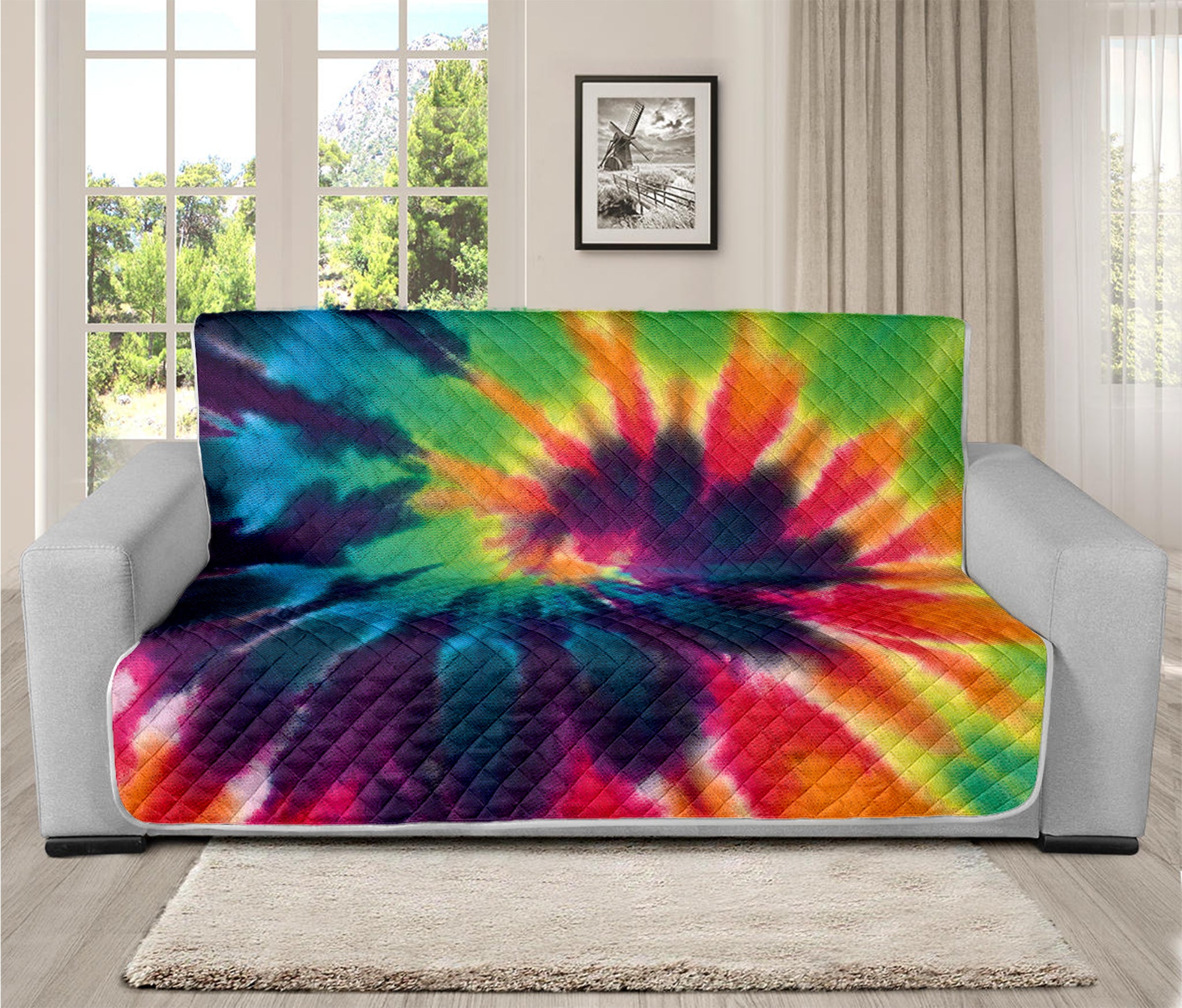 Black And Rainbow Tie Dye Print Futon Protector