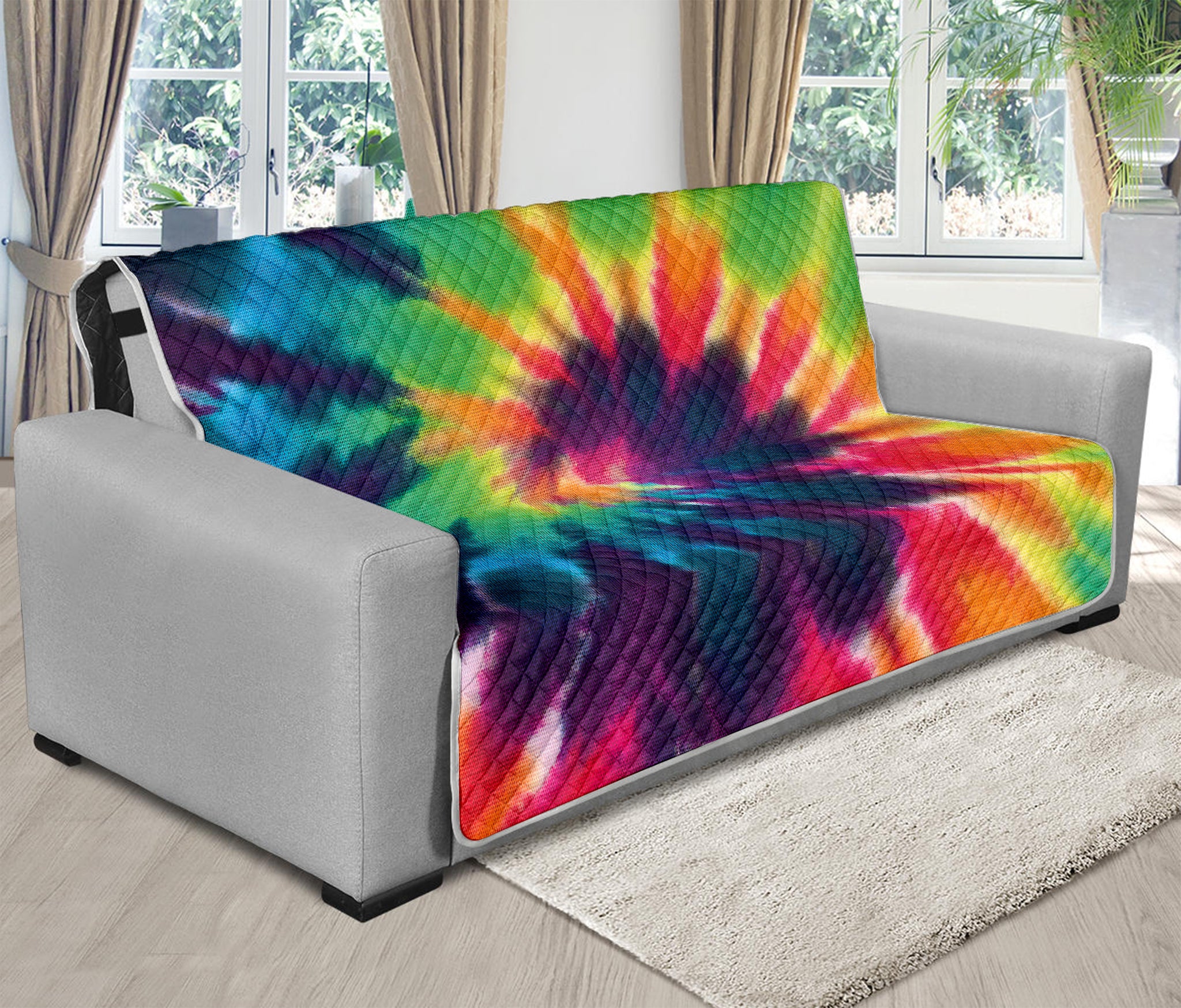 Black And Rainbow Tie Dye Print Futon Protector