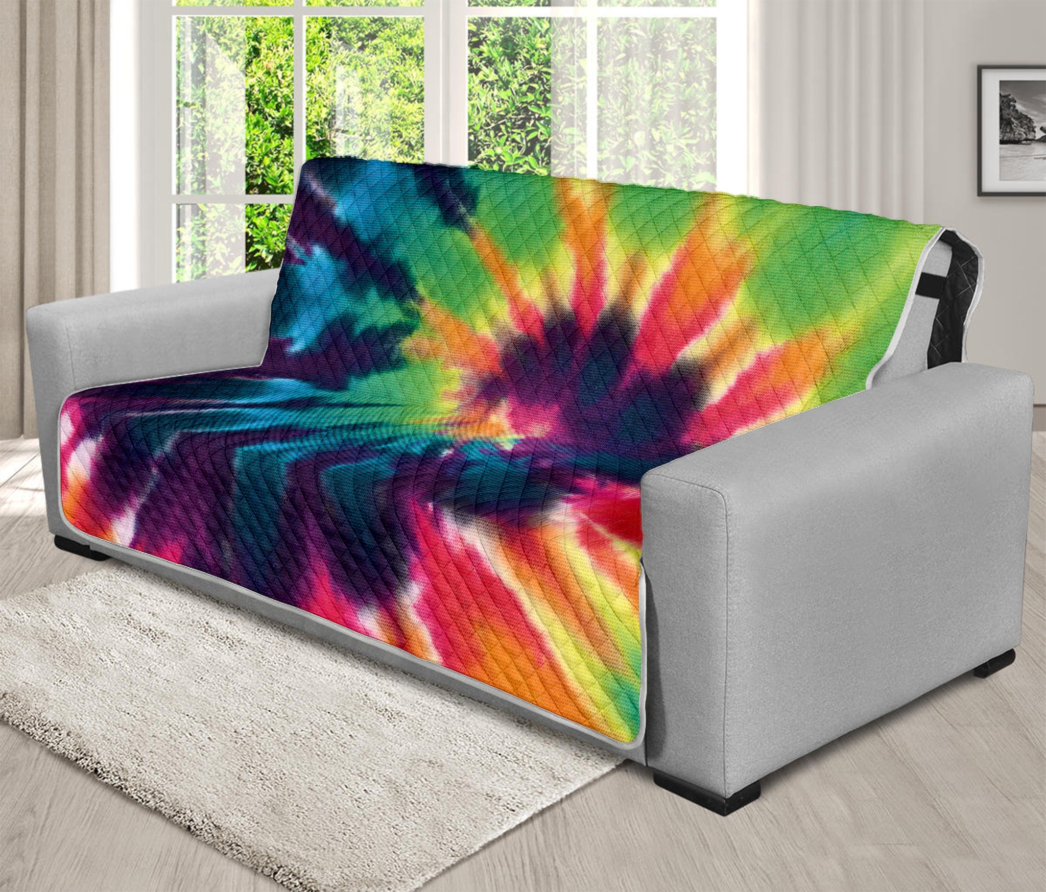 Black And Rainbow Tie Dye Print Futon Protector