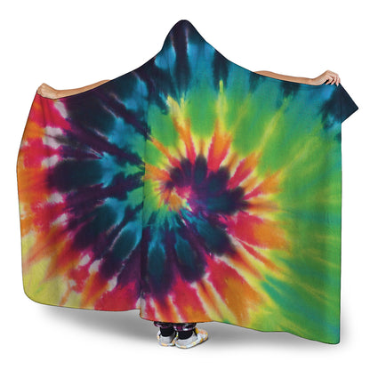 Black And Rainbow Tie Dye Print Hooded Blanket