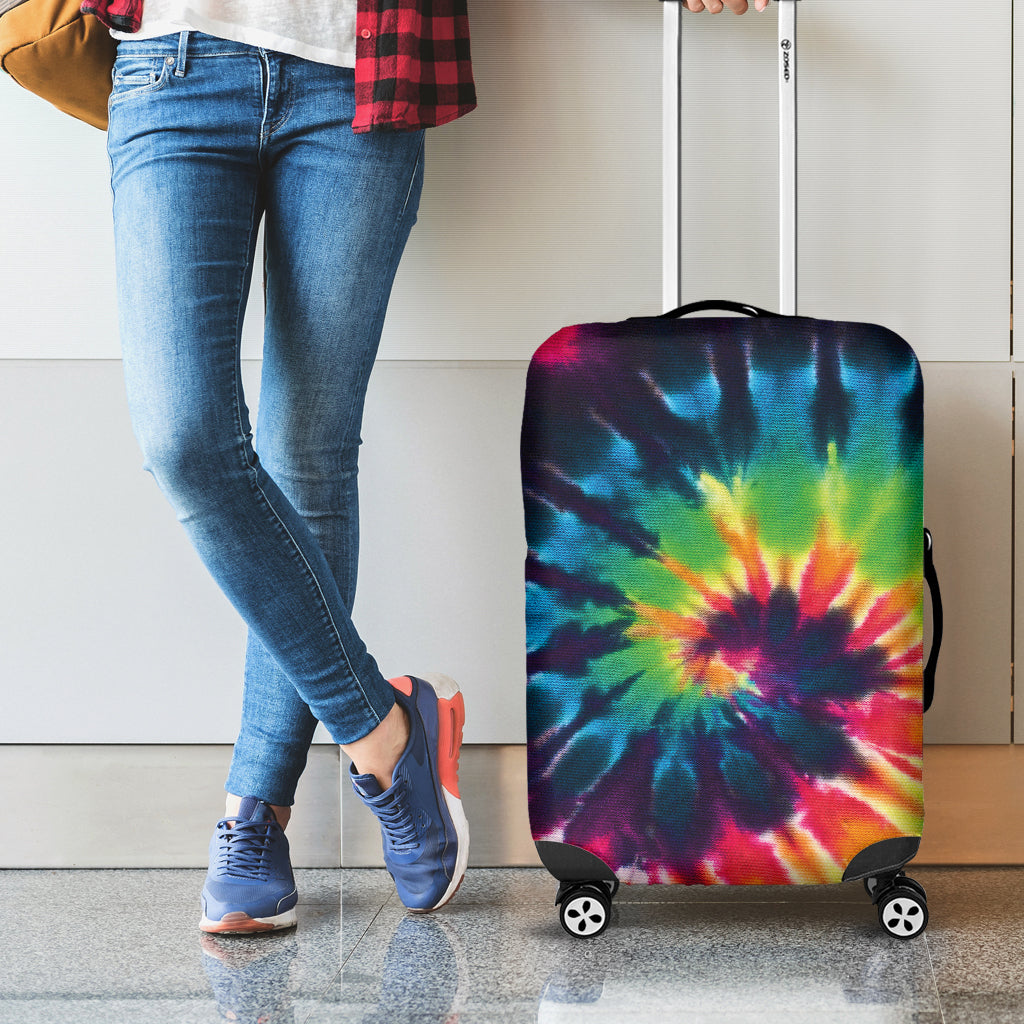 Black And Rainbow Tie Dye Print Luggage Cover