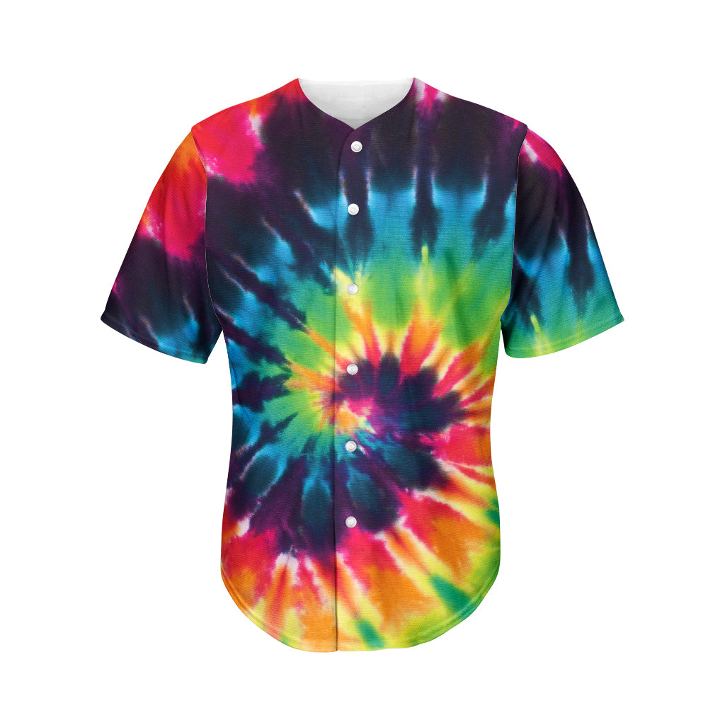 Black And Rainbow Tie Dye Print Men's Baseball Jersey