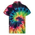 Black And Rainbow Tie Dye Print Men's Short Sleeve Shirt