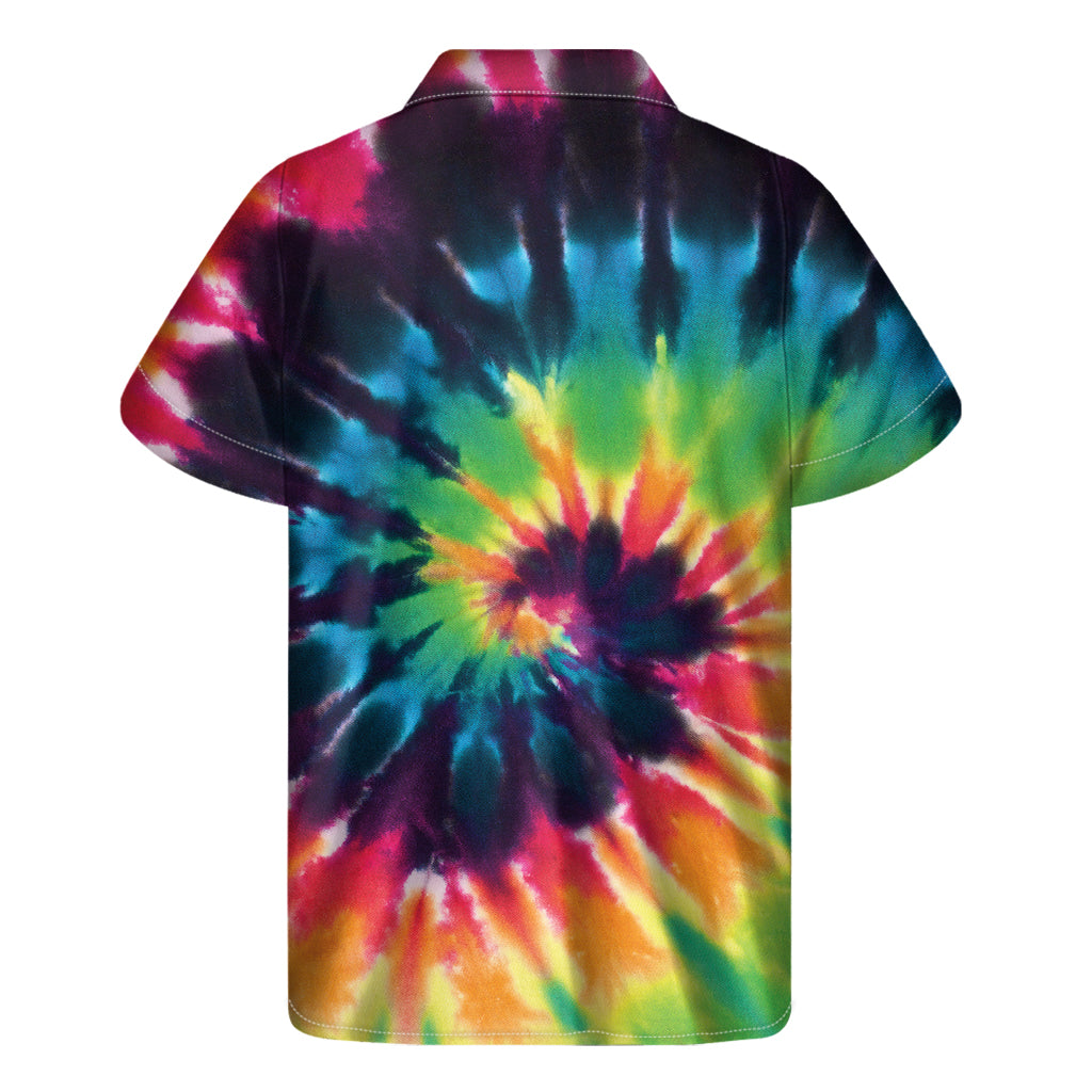 Black And Rainbow Tie Dye Print Men's Short Sleeve Shirt