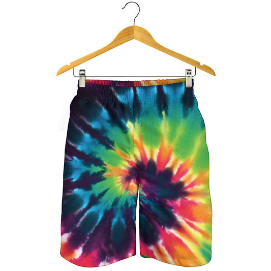 Black And Rainbow Tie Dye Print Men's Shorts