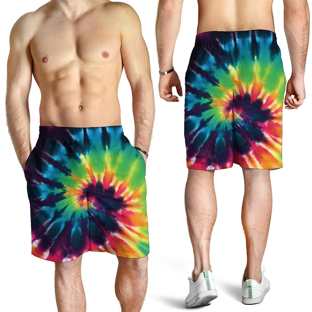 Black And Rainbow Tie Dye Print Men's Shorts