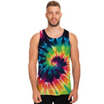 Black And Rainbow Tie Dye Print Men's Tank Top
