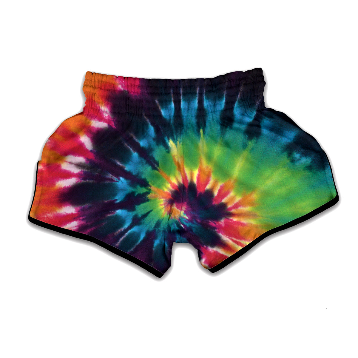 Black And Rainbow Tie Dye Print Muay Thai Boxing Shorts