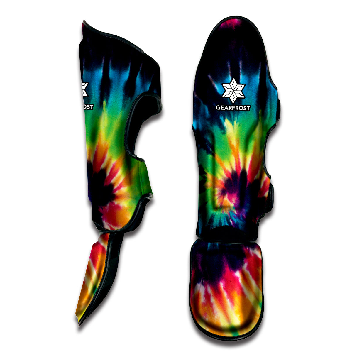 Black And Rainbow Tie Dye Print Muay Thai Shin Guard