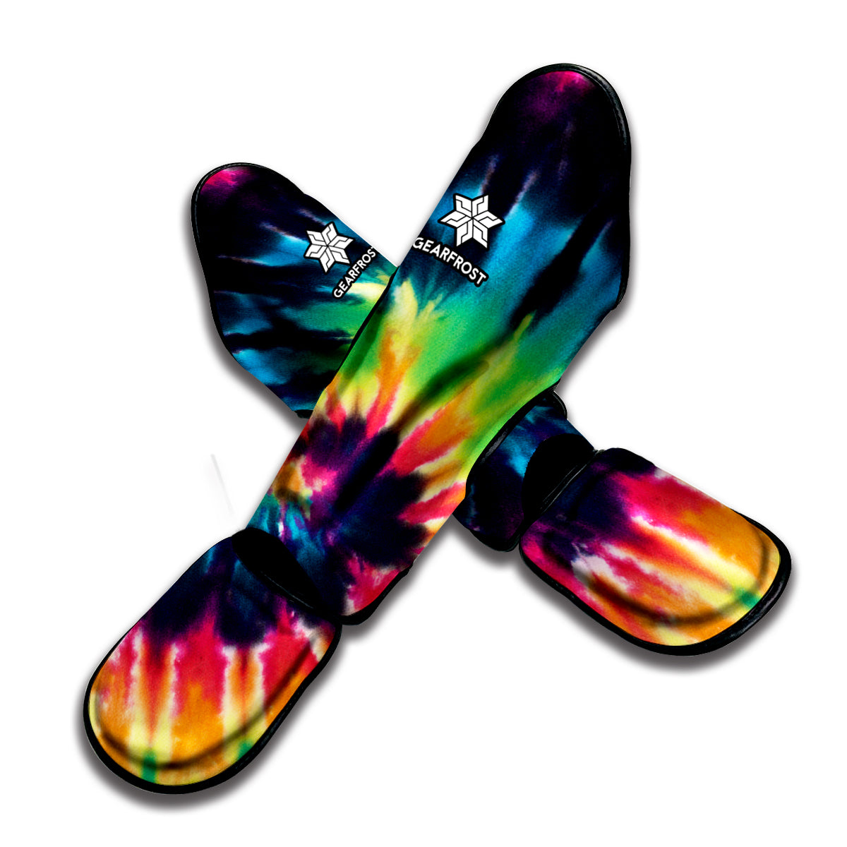 Black And Rainbow Tie Dye Print Muay Thai Shin Guard