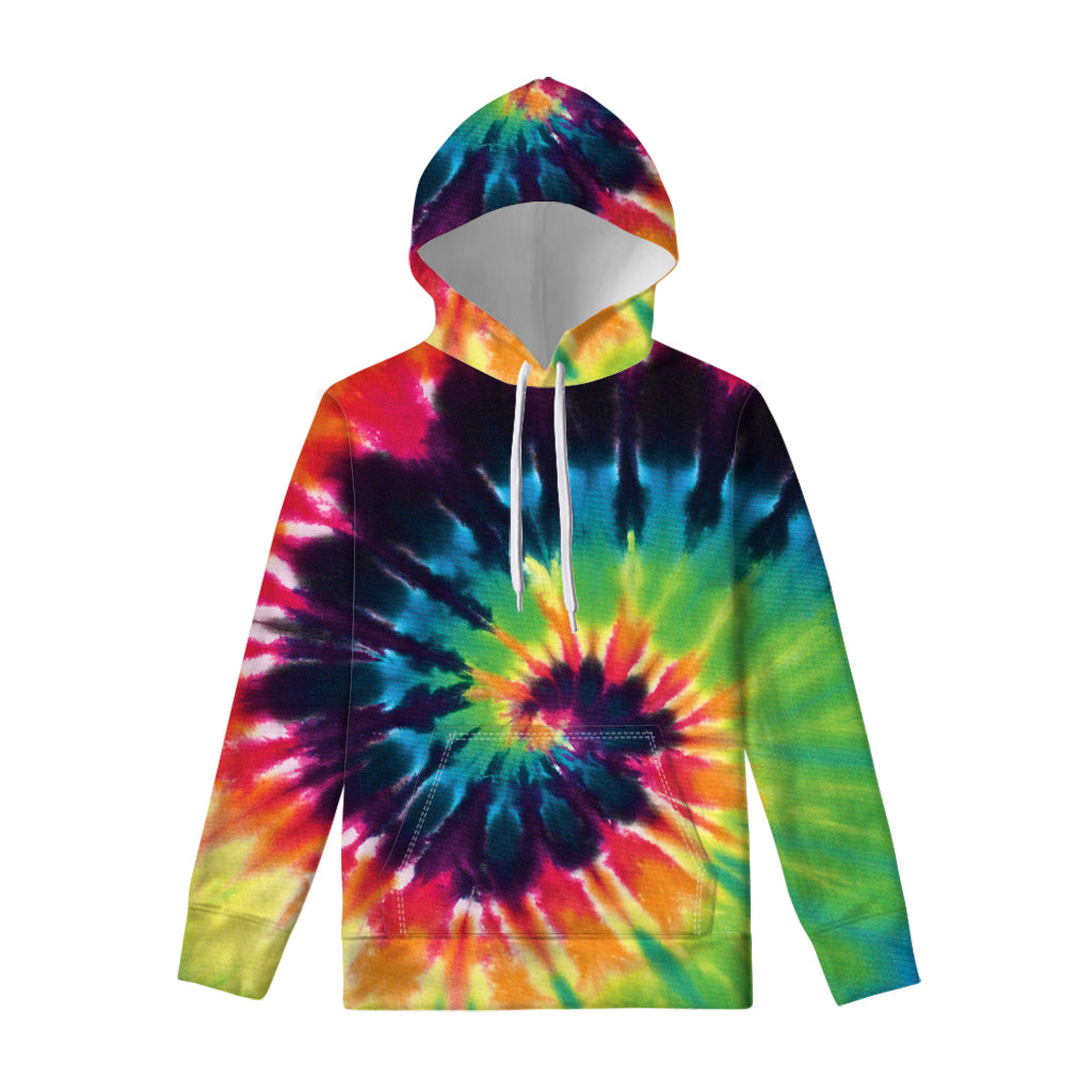 Black And Rainbow Tie Dye Print Pullover Hoodie