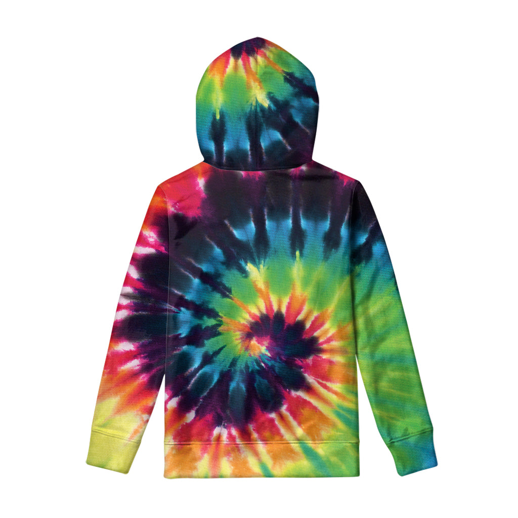 Black And Rainbow Tie Dye Print Pullover Hoodie