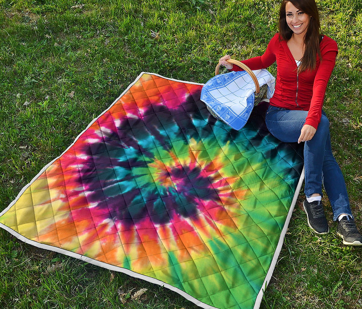 Black And Rainbow Tie Dye Print Quilt