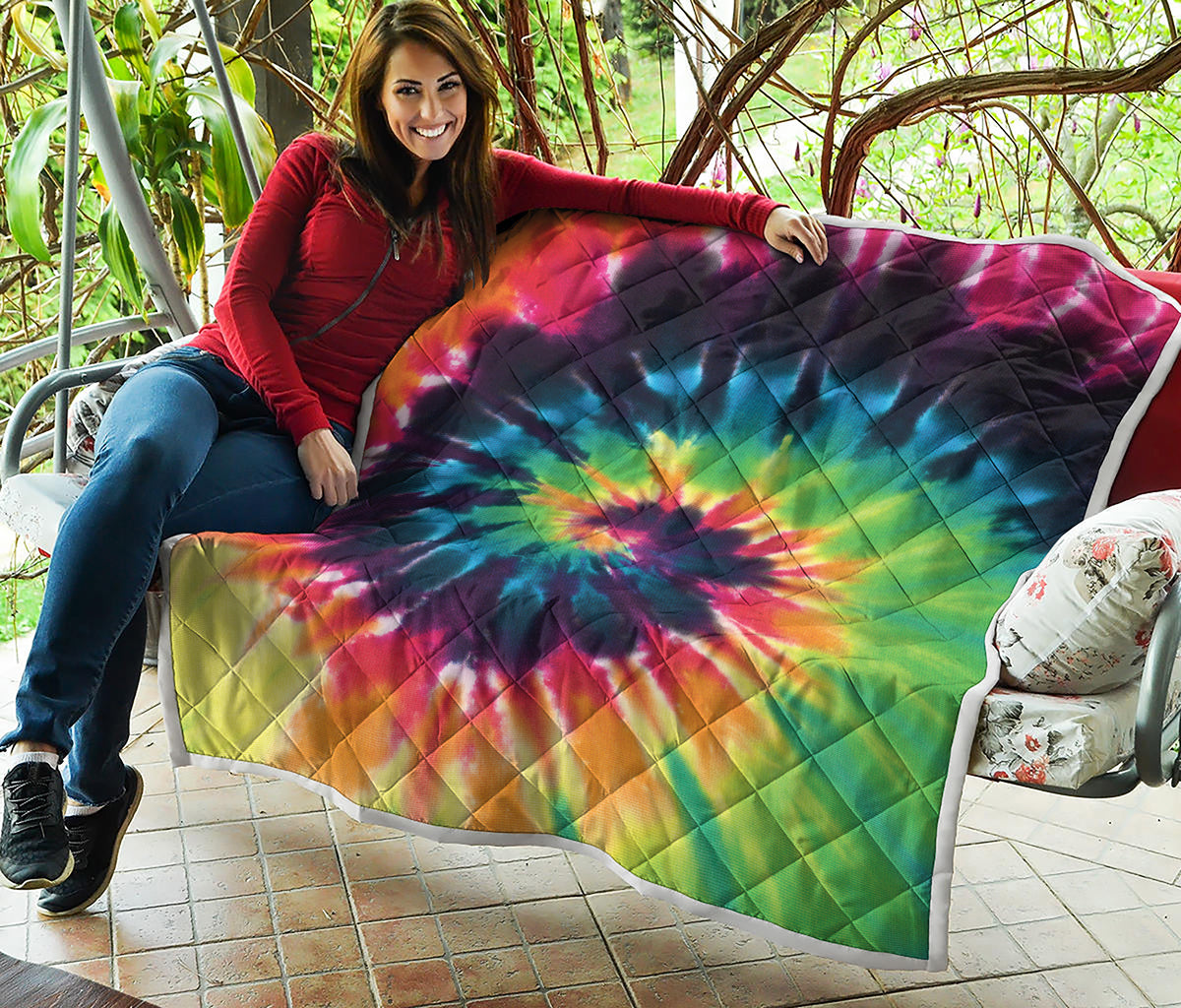 Black And Rainbow Tie Dye Print Quilt