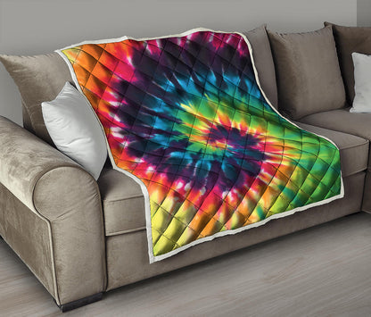 Black And Rainbow Tie Dye Print Quilt