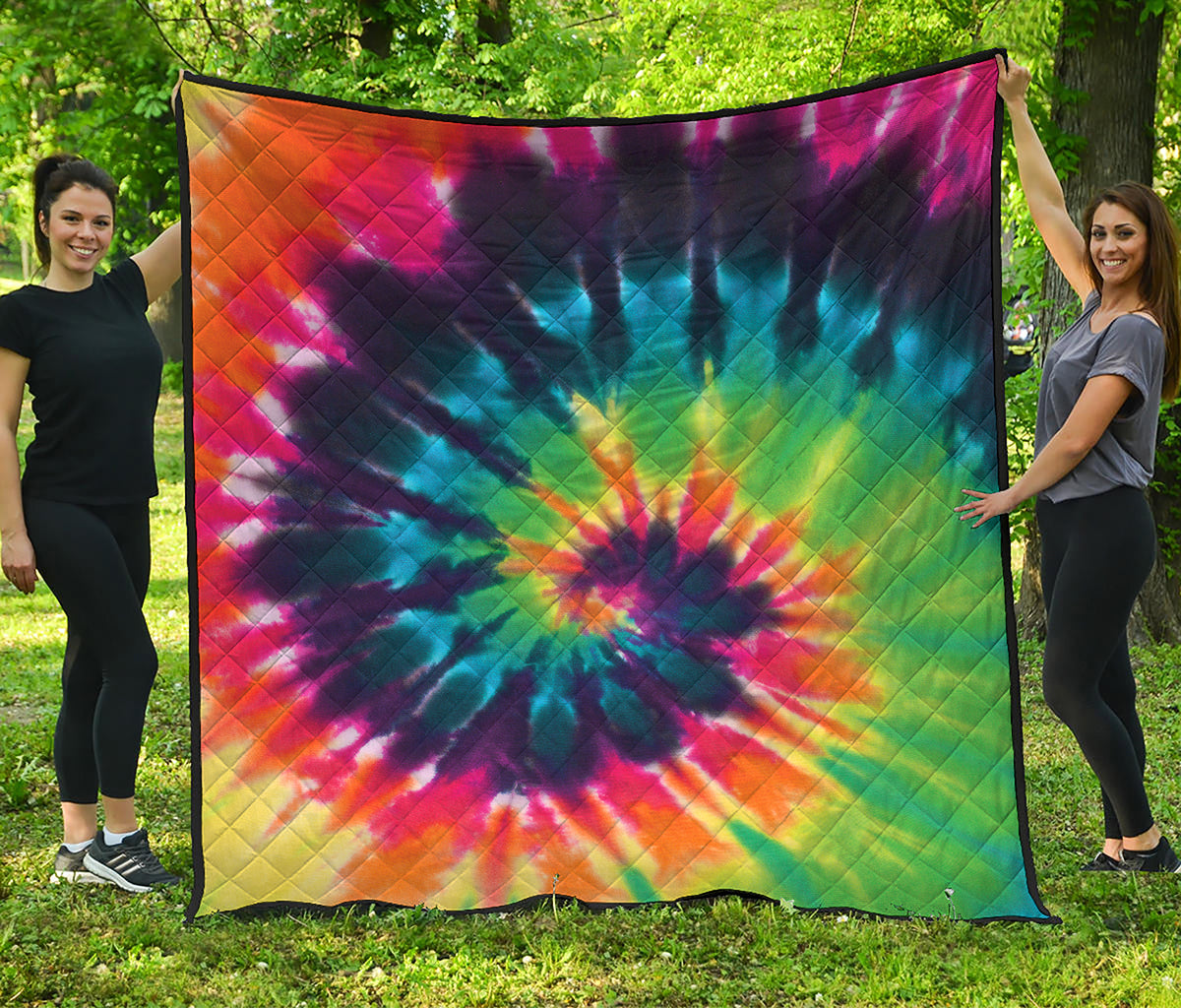 Black And Rainbow Tie Dye Print Quilt