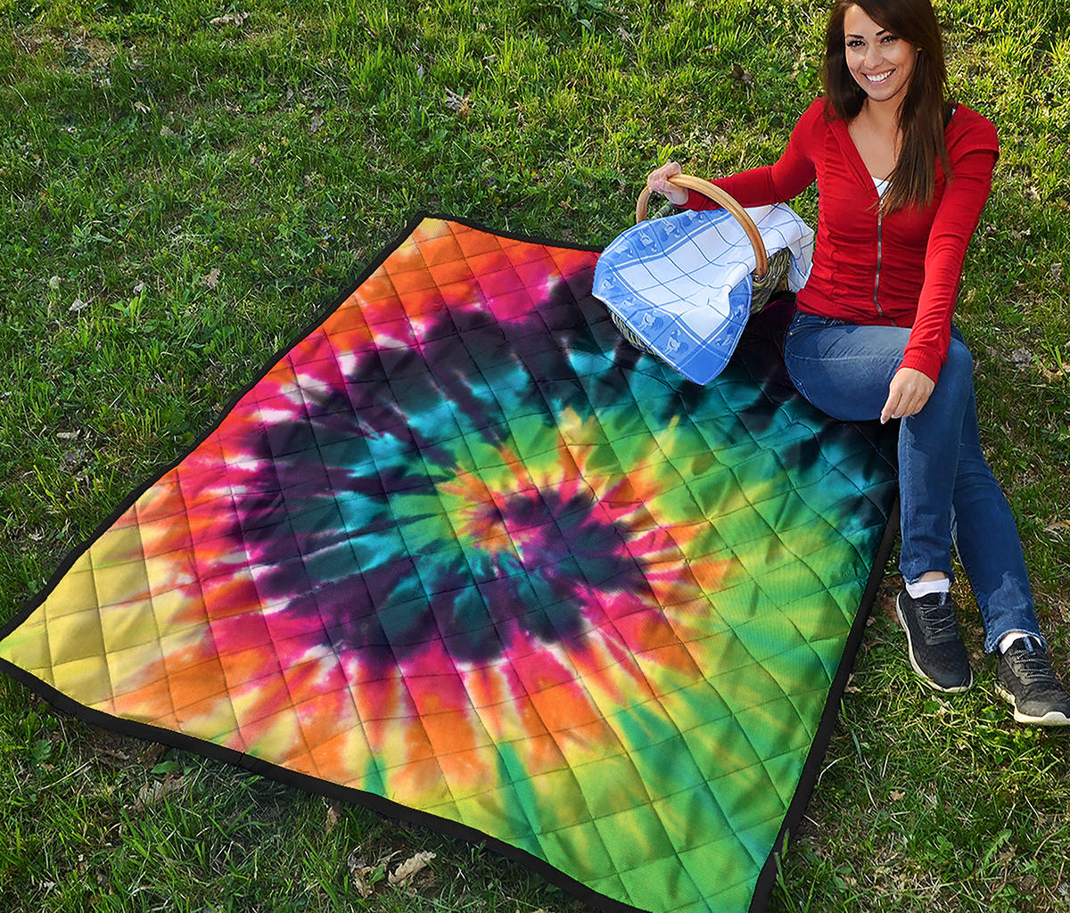 Black And Rainbow Tie Dye Print Quilt