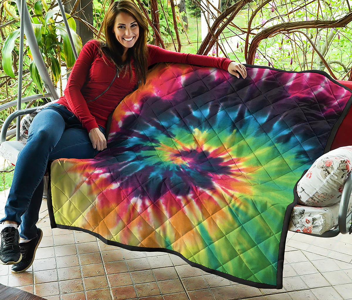 Black And Rainbow Tie Dye Print Quilt