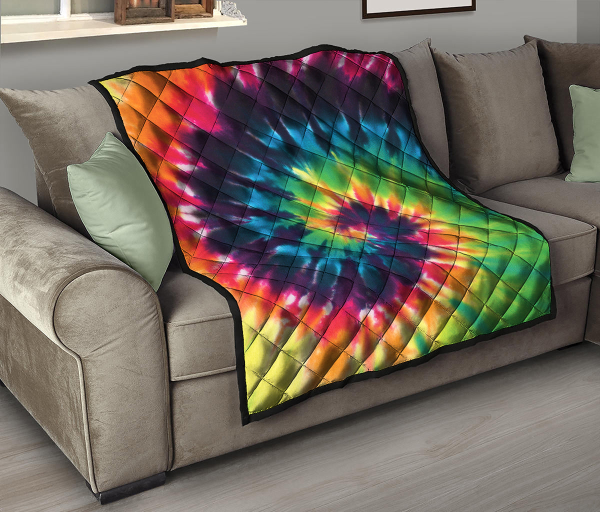 Black And Rainbow Tie Dye Print Quilt