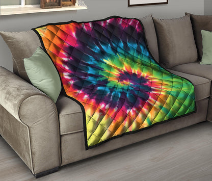 Black And Rainbow Tie Dye Print Quilt