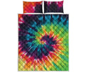 Black And Rainbow Tie Dye Print Quilt Bed Set